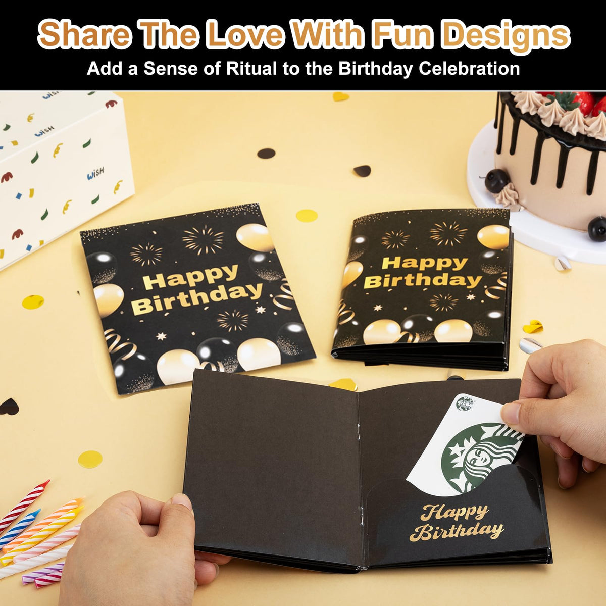 Marhpveua 6 Slots 3D Honeycomb Birthday Money Card Holder - Black Gold view 4