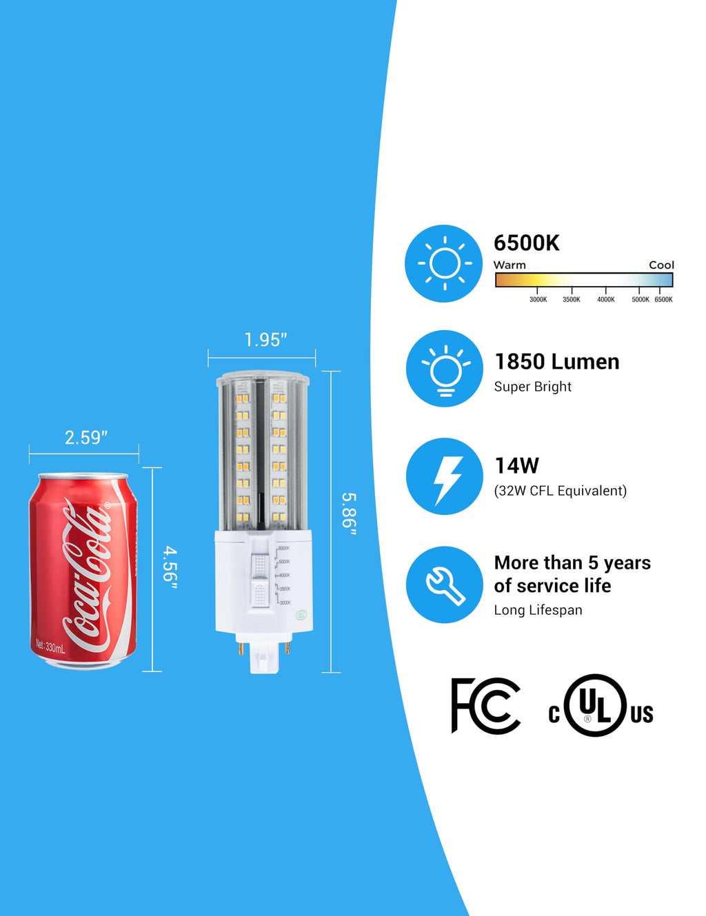IDO LED G24q 4-Pin Light Bulb, 14W 1850Lumens, Type A+B (additional view 3)