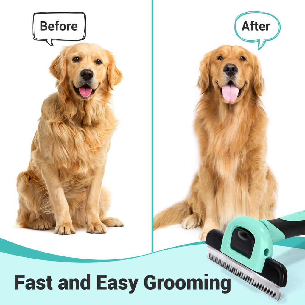 MIU COLOR Pet Grooming Brush Deshedding Tool for Dogs & Cats - Spring Green / Short and Medium Hair view 3