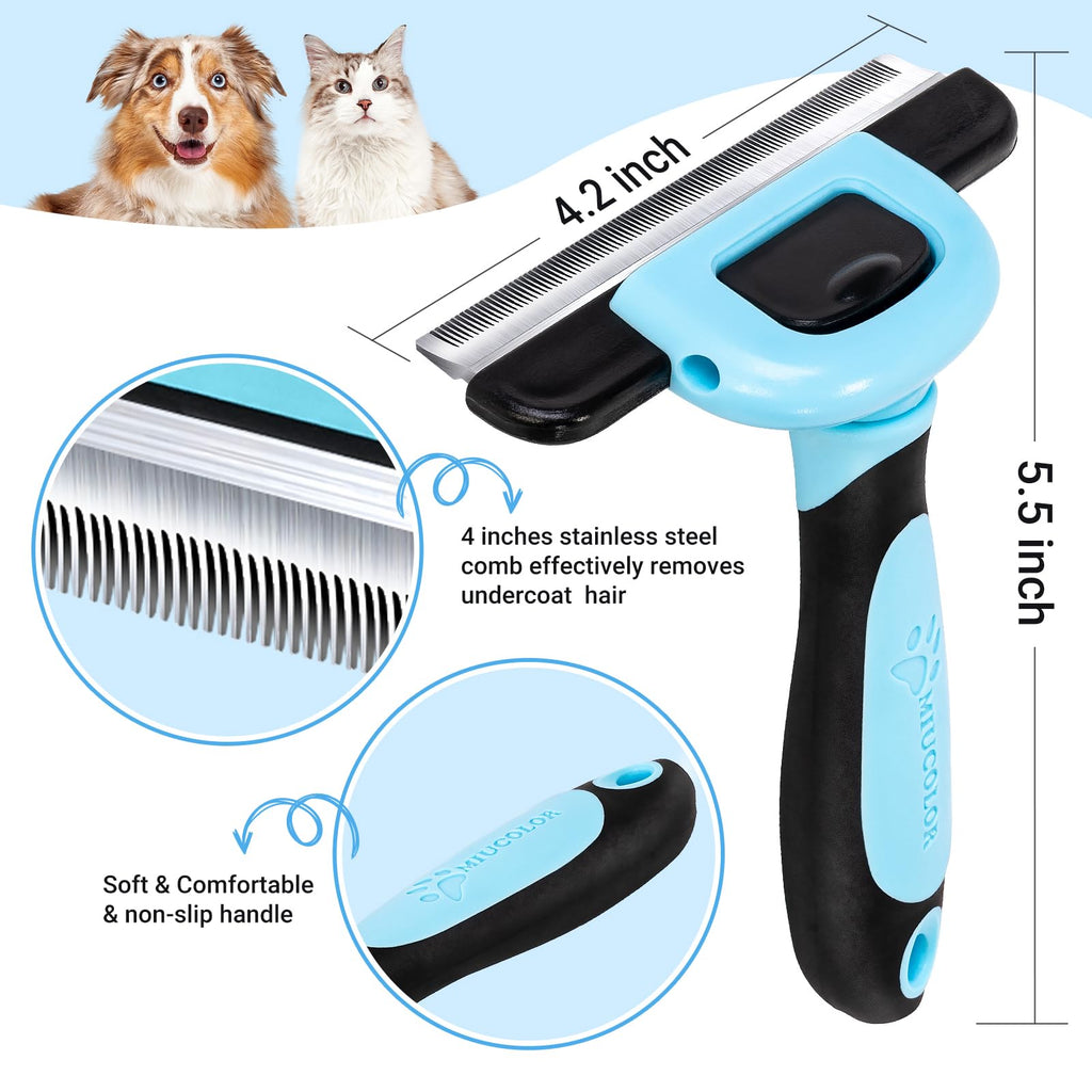 MIU COLOR Pet Grooming Brush Deshedding Tool for Dogs & Cats - Blue / Short and Medium Hair view 1