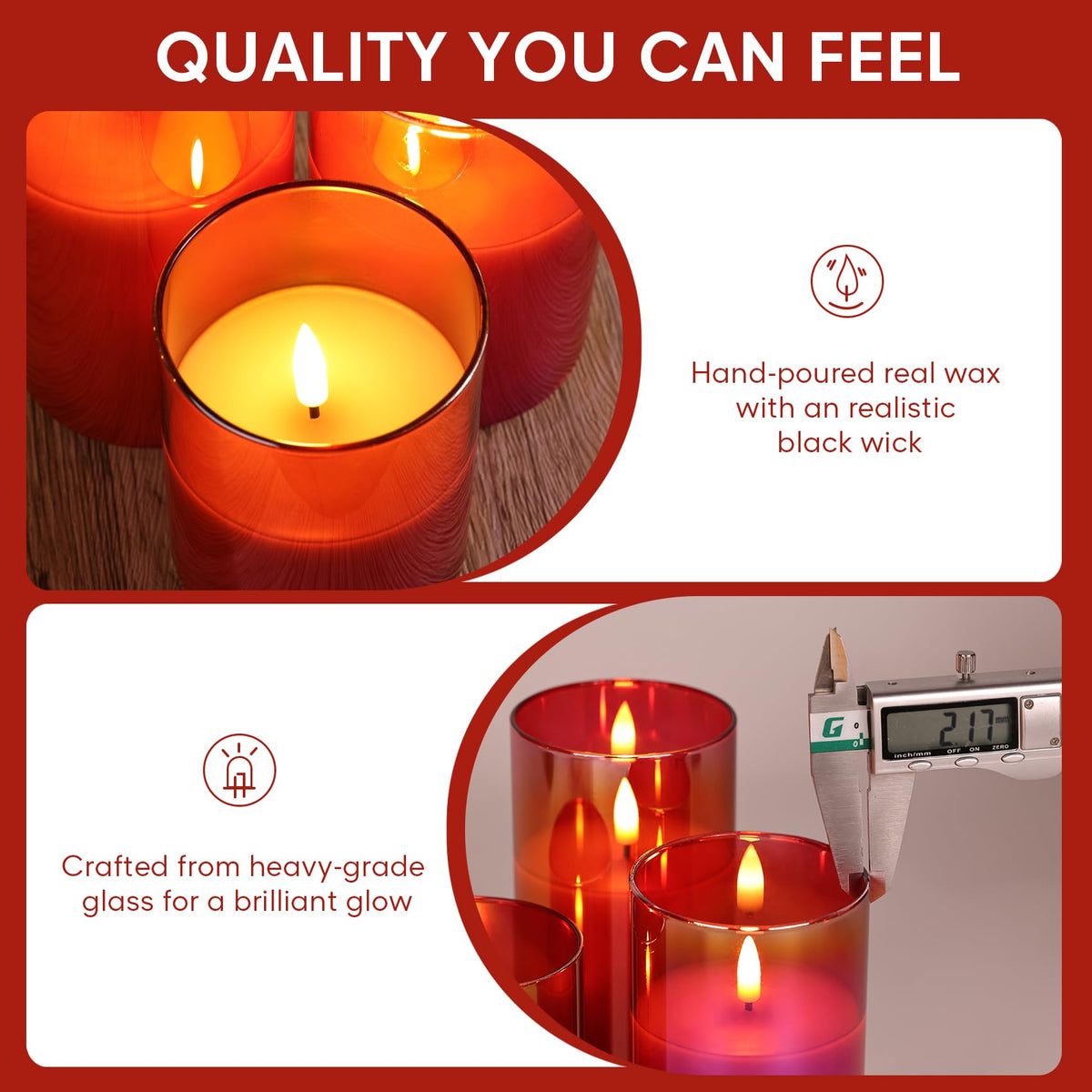 Eywamage Glass Flameless Candles with Remote - Red view 4