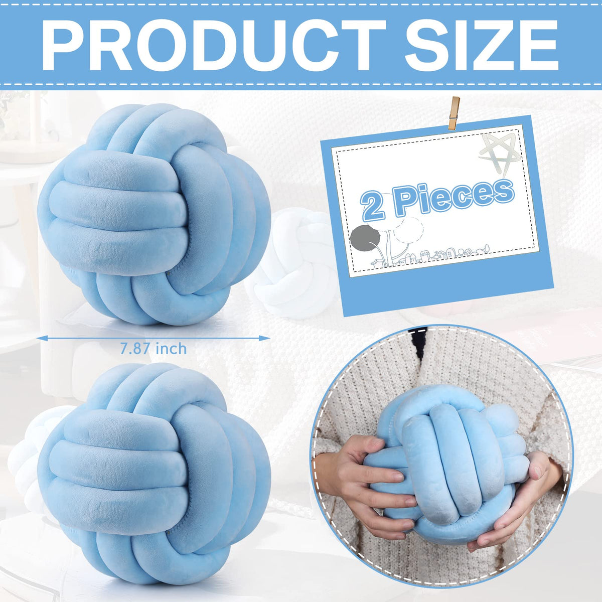 Namalu 2 Pcs Knot Pillow Decorative Throw Pillow - Sky Blue / 7.87 Inches view 1