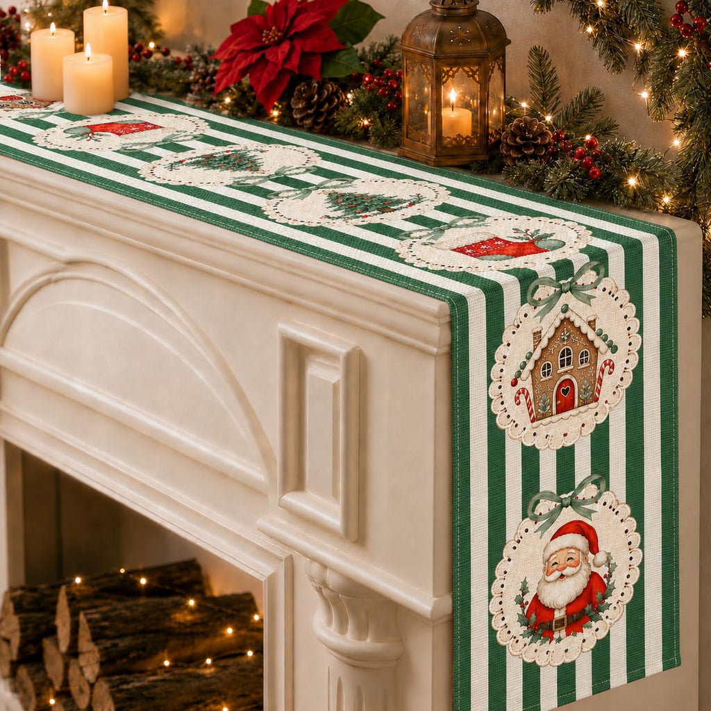 13 x 60 Table Runner for Holiday and Farmhouse Kitchen Decor - Green Stripe view 4