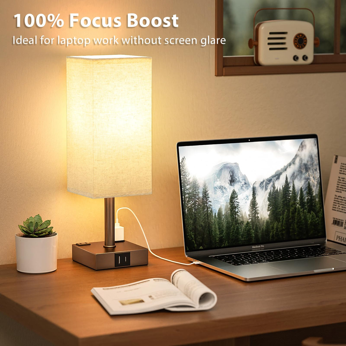 aooshine Set of 2 Touch Lamps with USB-C Port - Brown Shade-Brown Base view 7