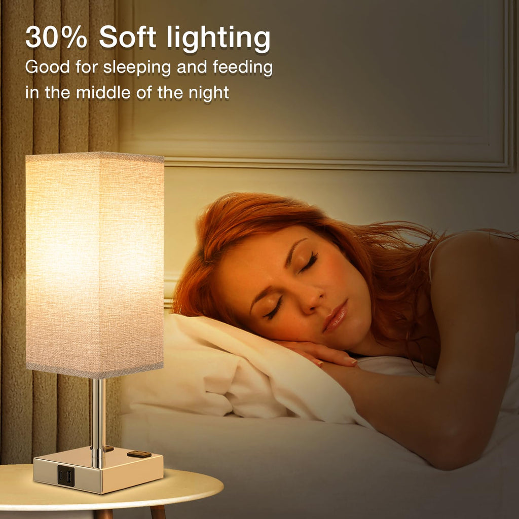 aooshine Set of 2 Touch Lamps with USB-C Port - Grey Shade-Silver Base view 5