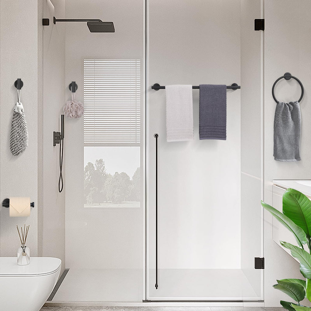 TURS Matte Black Bathroom Hardware Set 5 Piece, SUS304 Stainless Steel Bath Towel Bar (additional view 5)