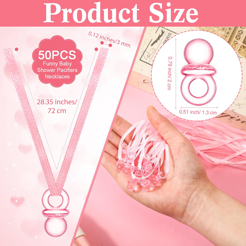 Geetery 51 Pcs Baby Shower Game Pacifier Necklace - Pink / Pink Bow view 2