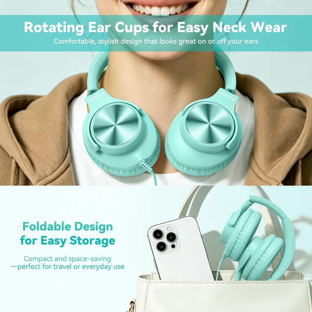 KVIDIO Wired Headphones with Mic - Mint Green view 4