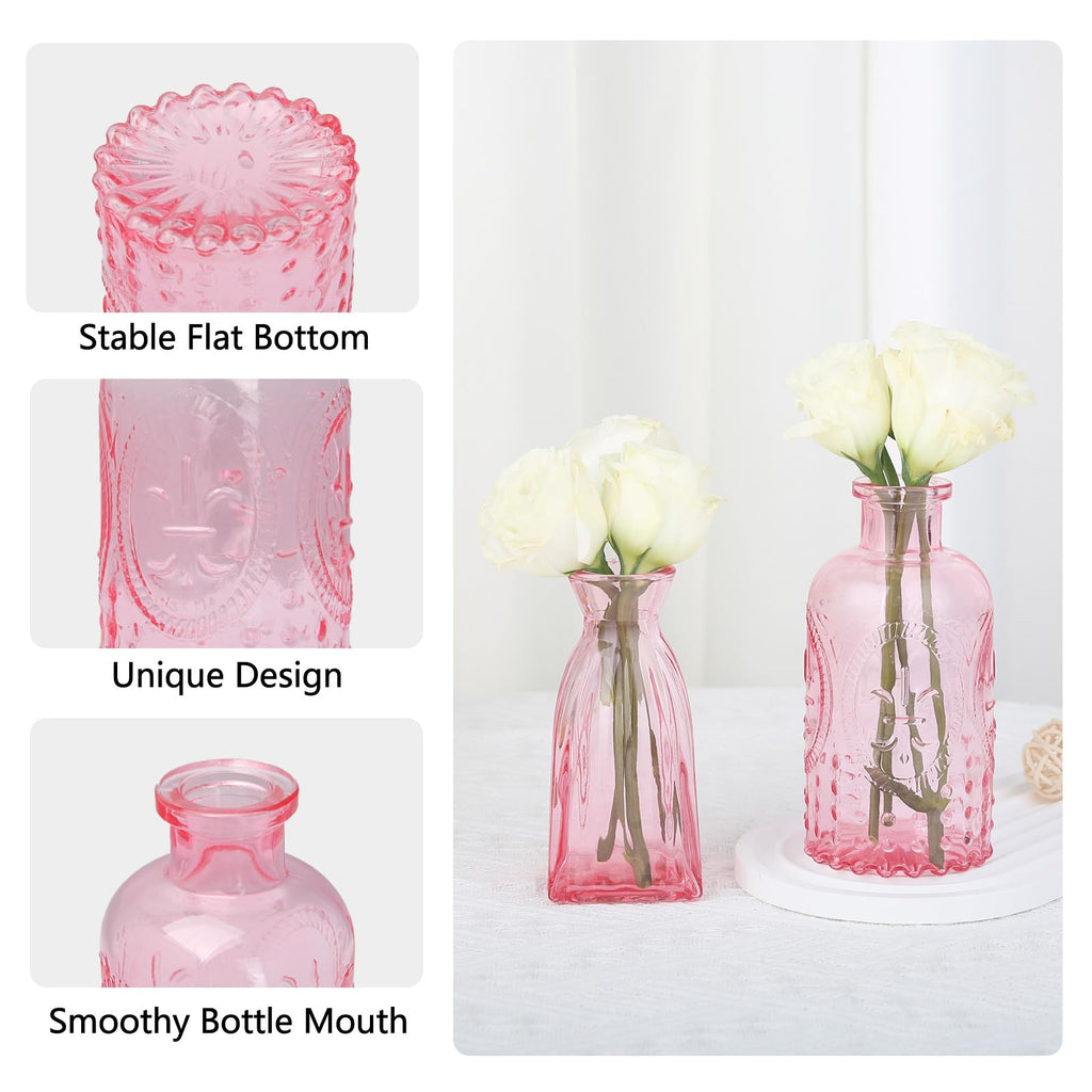 RUCKAE 22 Pack Pink Glass Bud Vases,Vintage Small Flower Vases for Centerpieces,Assorted (additional view 4)