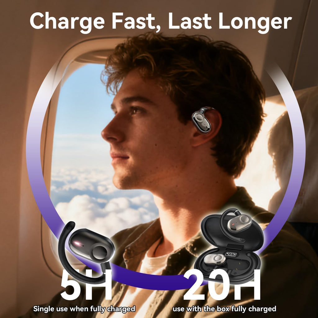 Purple Over Open Ear Earbuds Sport Headphones Bluetooth Wireless Outside (additional view 6)
