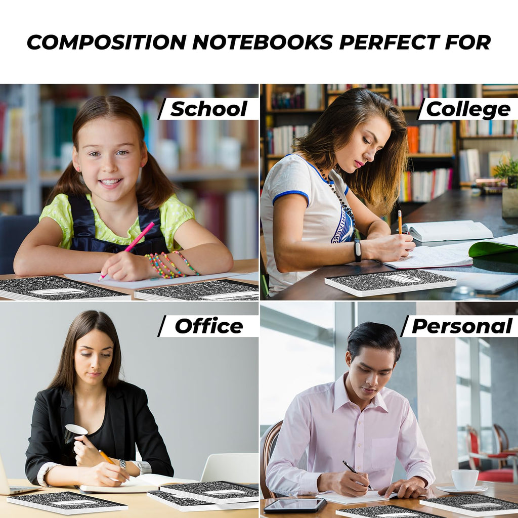 Rosmonde 2000 Pack Composition Notebooks Bulk, Wide Ruled, Black Marble