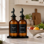 Olive Oil Dispenser for Kitchen, 2-Pack 12oz Glass Bottle - Brown&Black Labels view 6