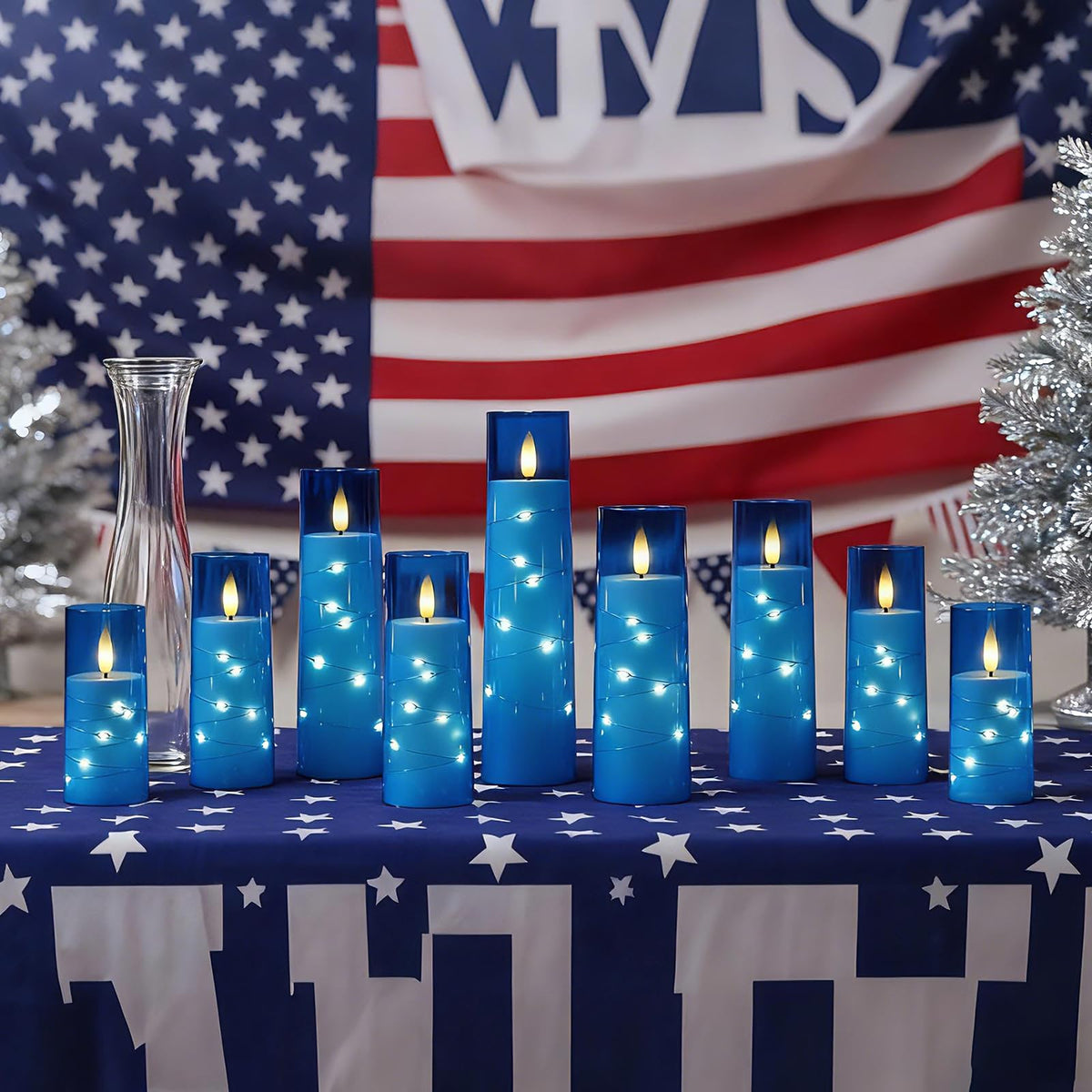 Raycare Flameless Candles with String Lights - 9pcs-Blue view 6