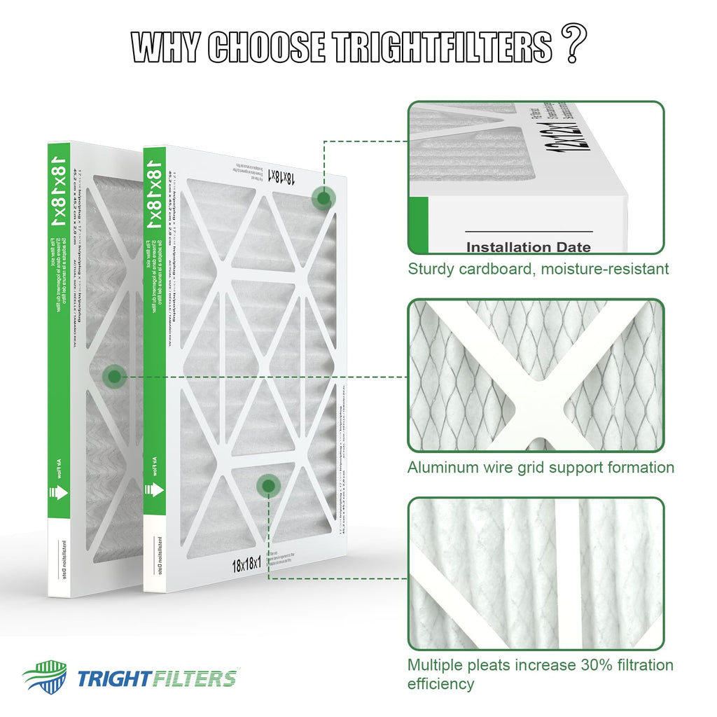 TRIGHTFILTERS 18x18x1 Air Filter 4 Pack, MERV 8