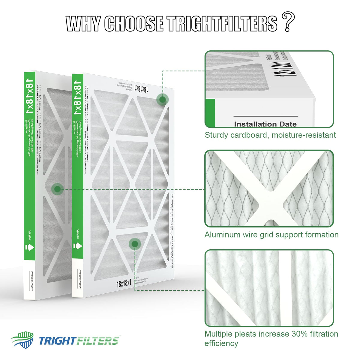 TRIGHTFILTERS 18x18x1 Air Filter 4 Pack, MERV 8