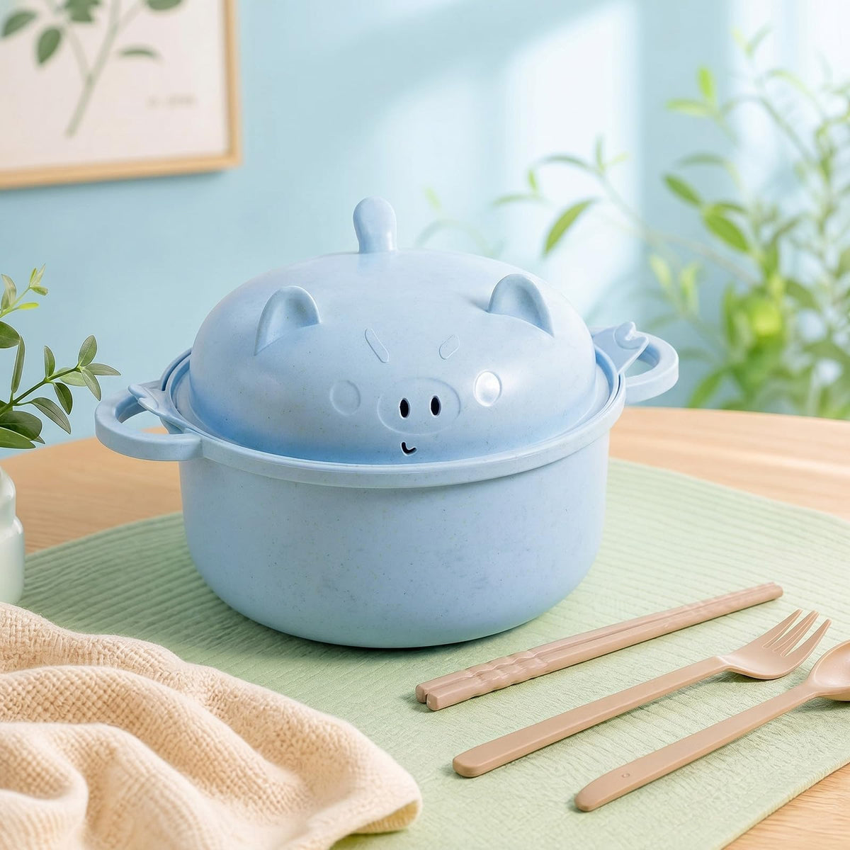 Romooa 45oz Cute Pig Ramen Bowl Set Microwavable