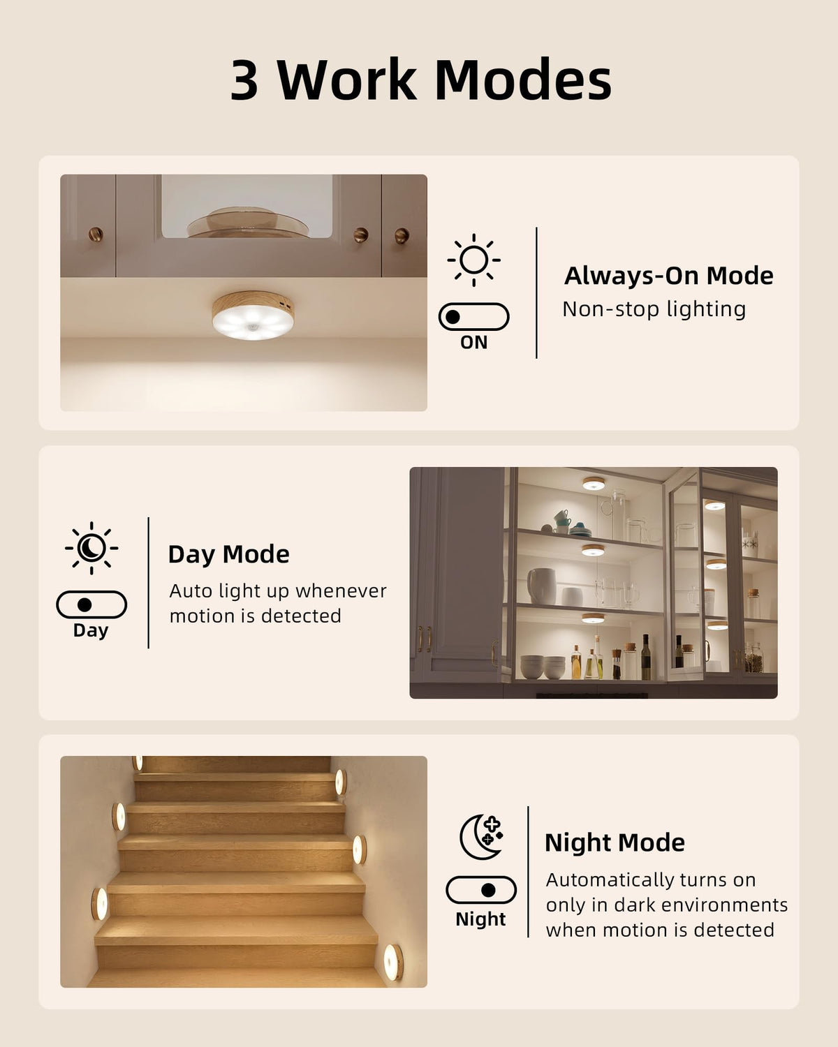 EZVALO Under Cabinet Lighting, 1000mAh Rechargeable Puck Lights with Remote, 3 Color (additional view 5)