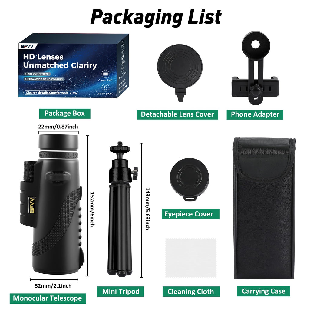 BFVV 80x100 High Powered Monocular Telescope for Adults Bird Watching (additional view 8)