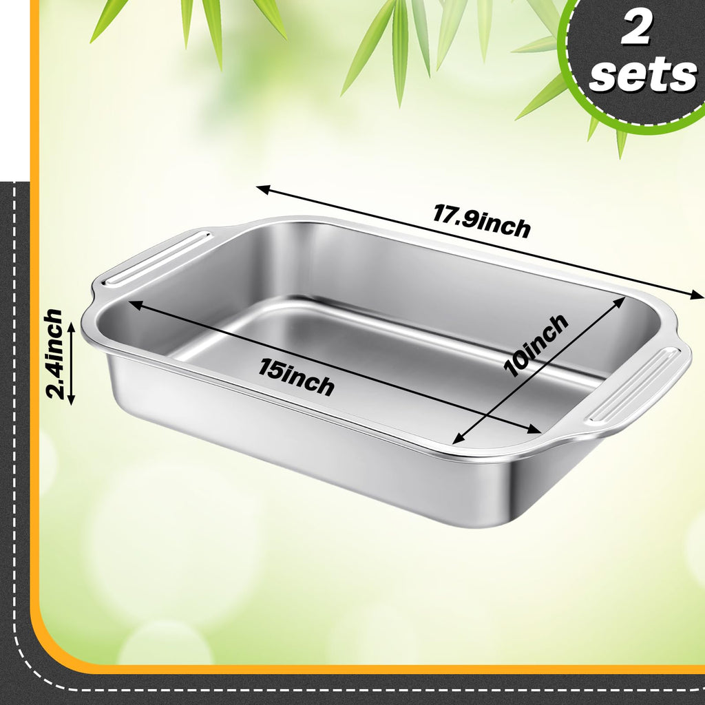 Funnymoom 2 Pcs Stainless Steel Cake Pan with Handle - 15" X 10" X 2.36" view 2