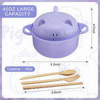 Romooa 45oz Cute Pig Ramen Bowl Set Microwavable