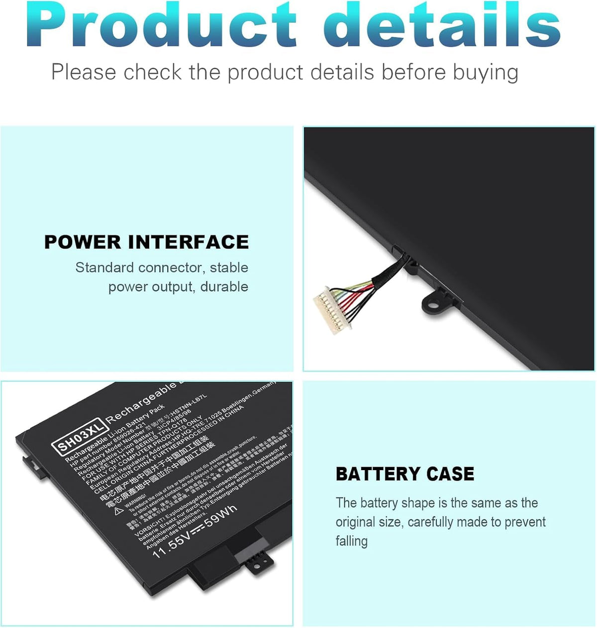 TREE.NB Laptop Battery Replacement - 10.43x4.33x0.15inch SH03XL view 4