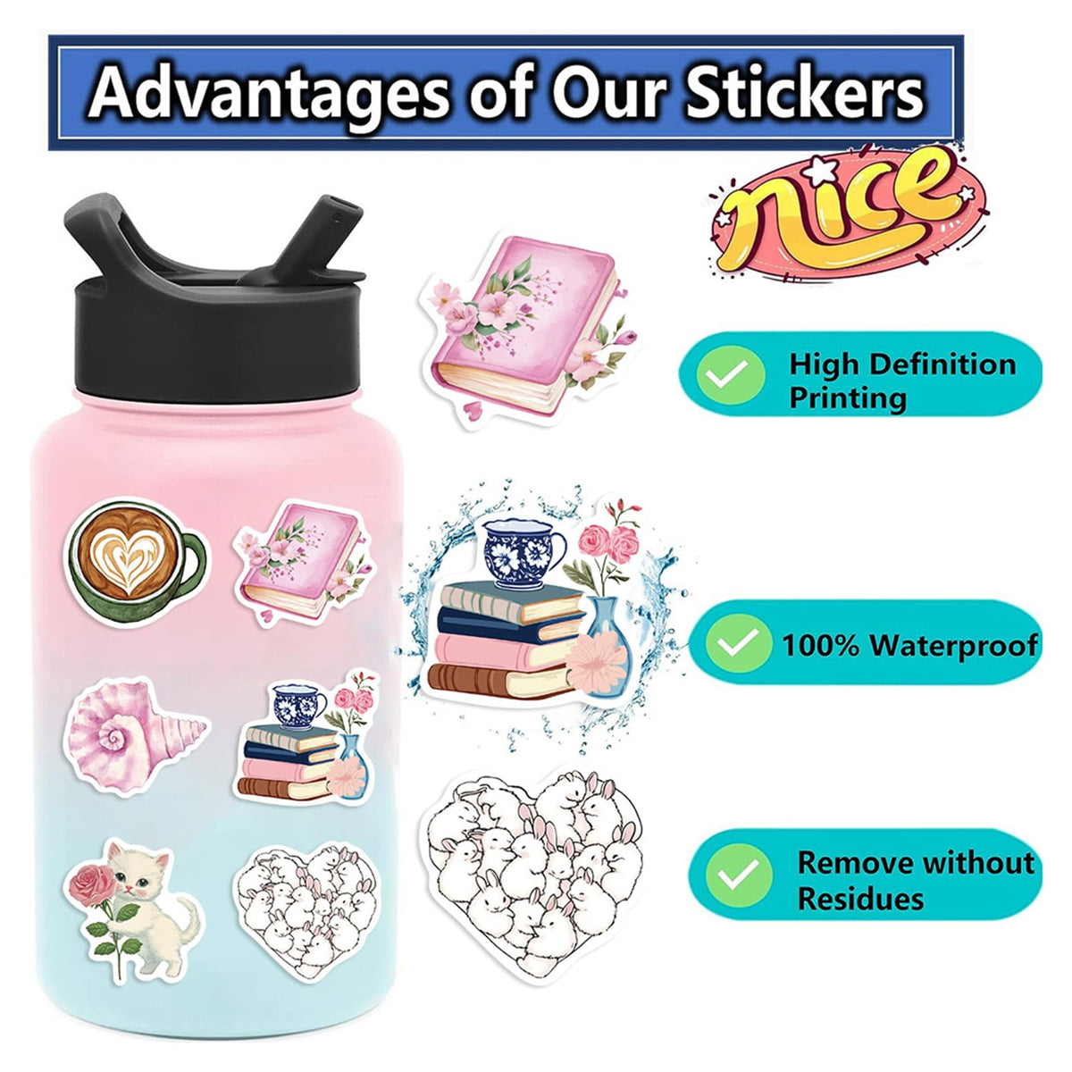 50Pcs Pinterest Aesthetics Stickers Pack - Waterproof Stickers for (additional view 4)