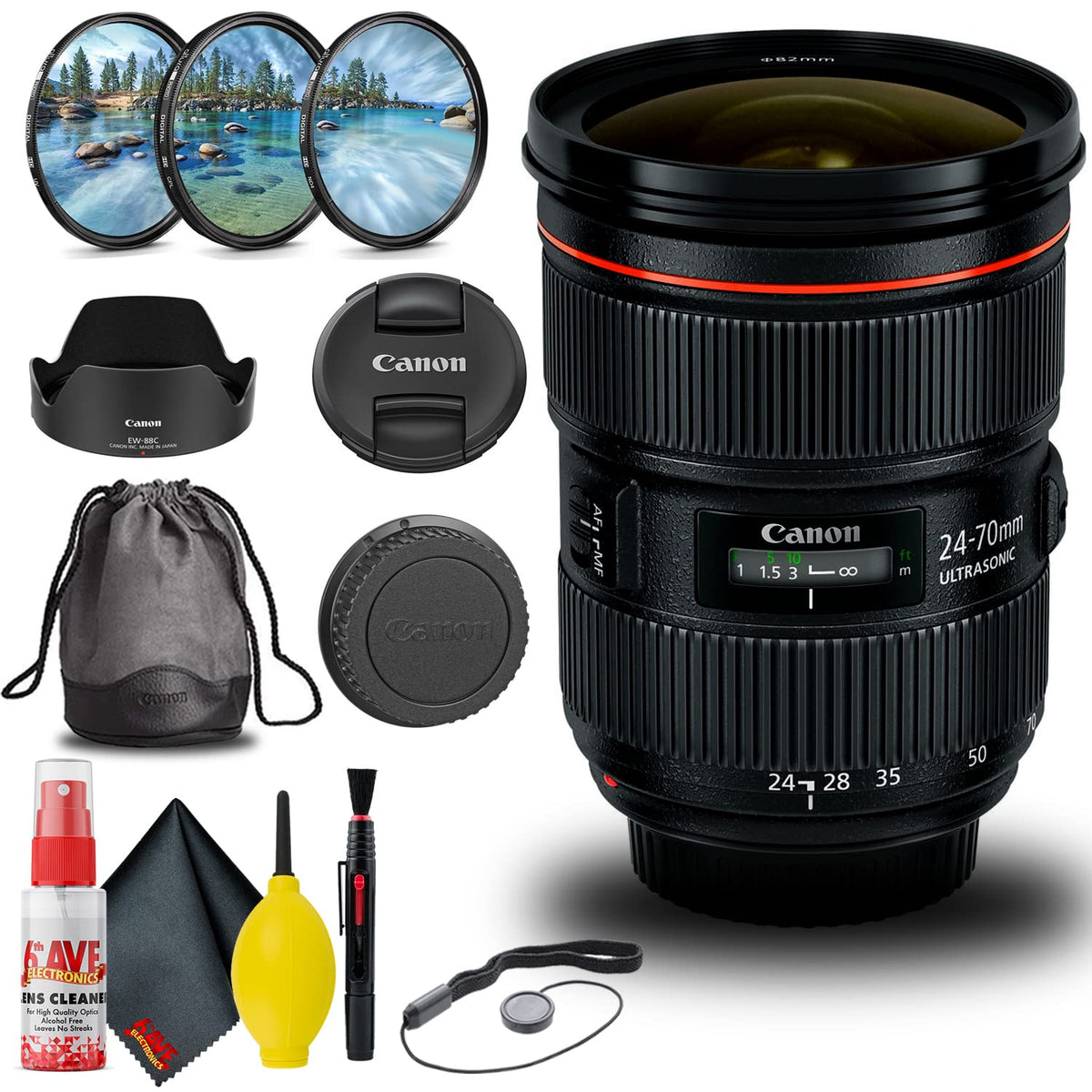 Canon EF 24-70mm f/2.8L II USM Lens (5175B002) + Filter Kit + Cap Keeper + Cleaning Kit + More (5175B002_EDIRE_1)