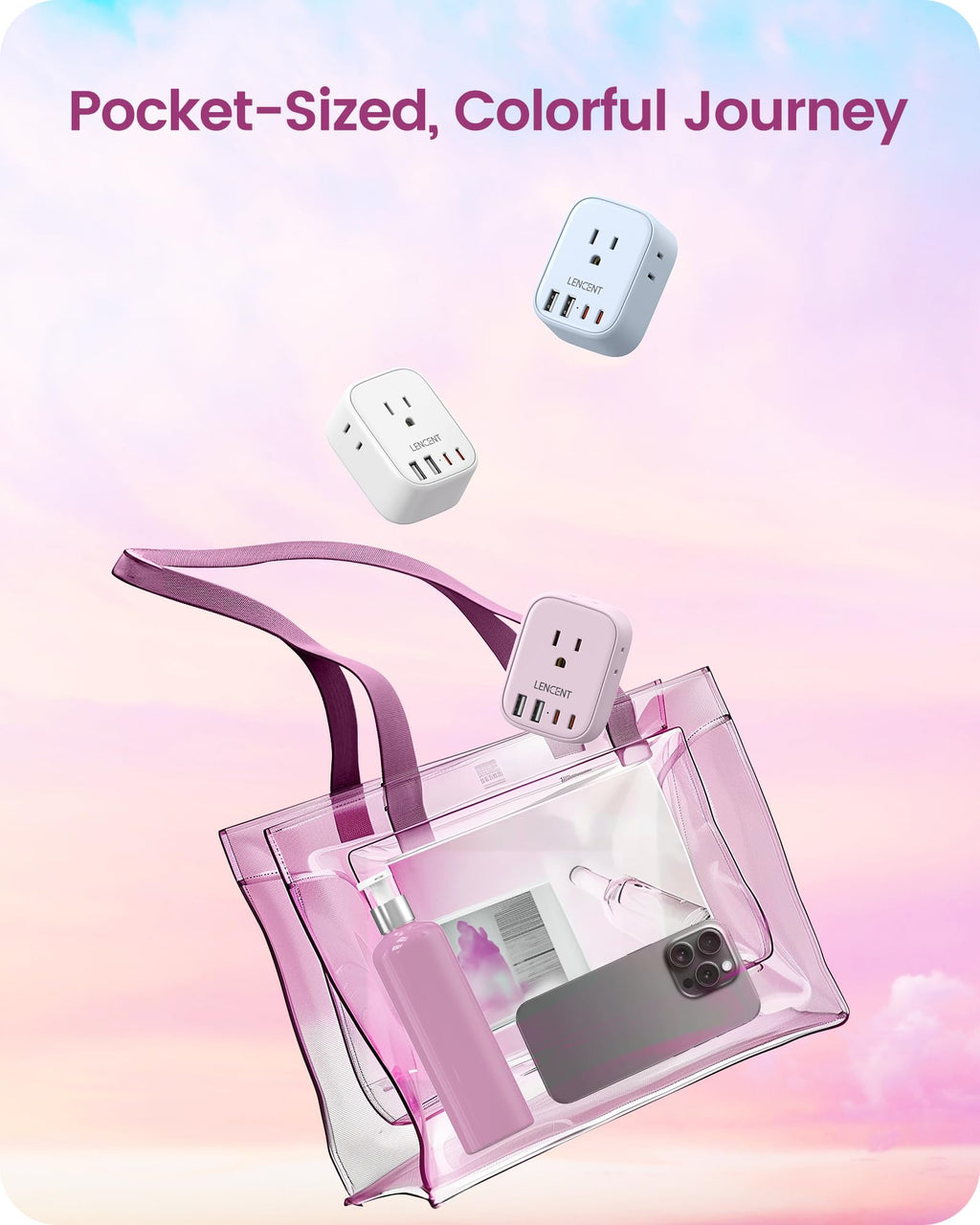 LENCENT Travel Plug Adapter - Type C-17.5W-Most of Europe-Pink view 3