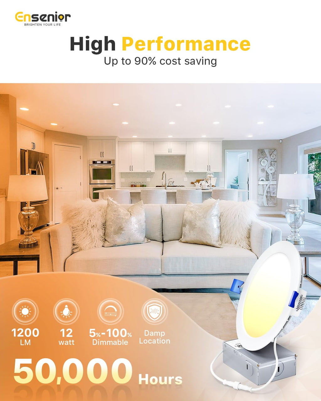 Ensenior 12 Pack 6 Inch LED Recessed Ceiling Light, 6000K, 1200LM 12W 120V (HY_888)