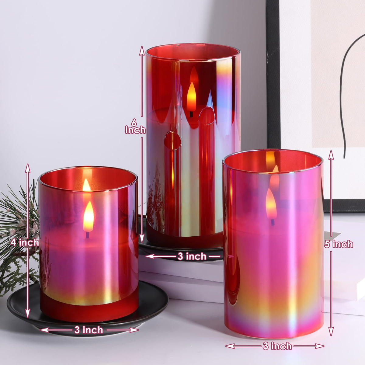 Eywamage Glass Flameless Candles with Remote - Red view 1