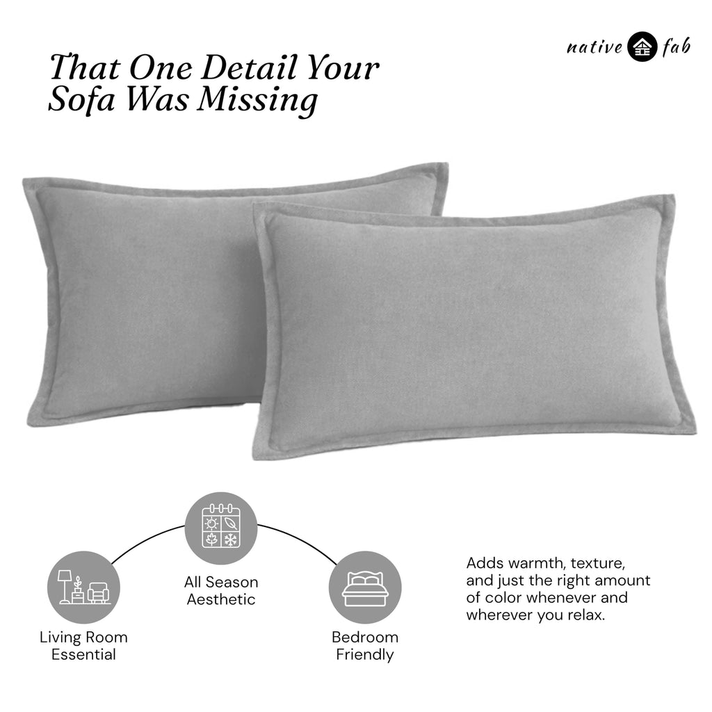 Native Fab Throw Pillow Cushion Cover for Sofa Couch Bed Comfort - Solid, Light Grey / 20" x 12" (Pack of 2) view 5