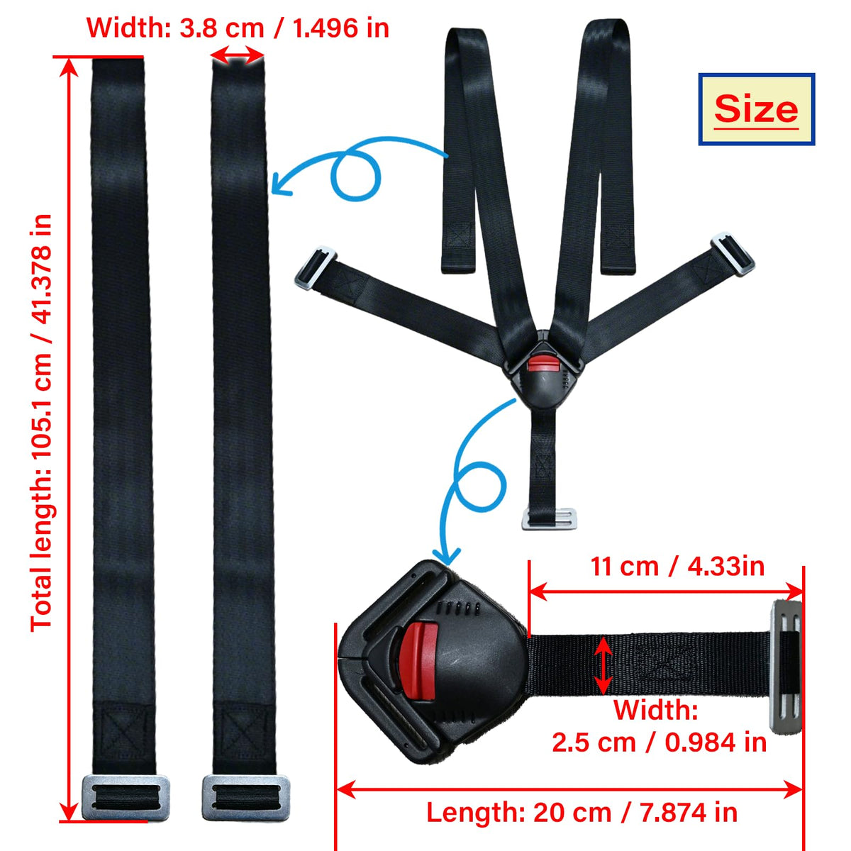 Universal 5 Point Seat Chest Harness with Locking Buckle Adjustable Straps Replacement (additional view 1)