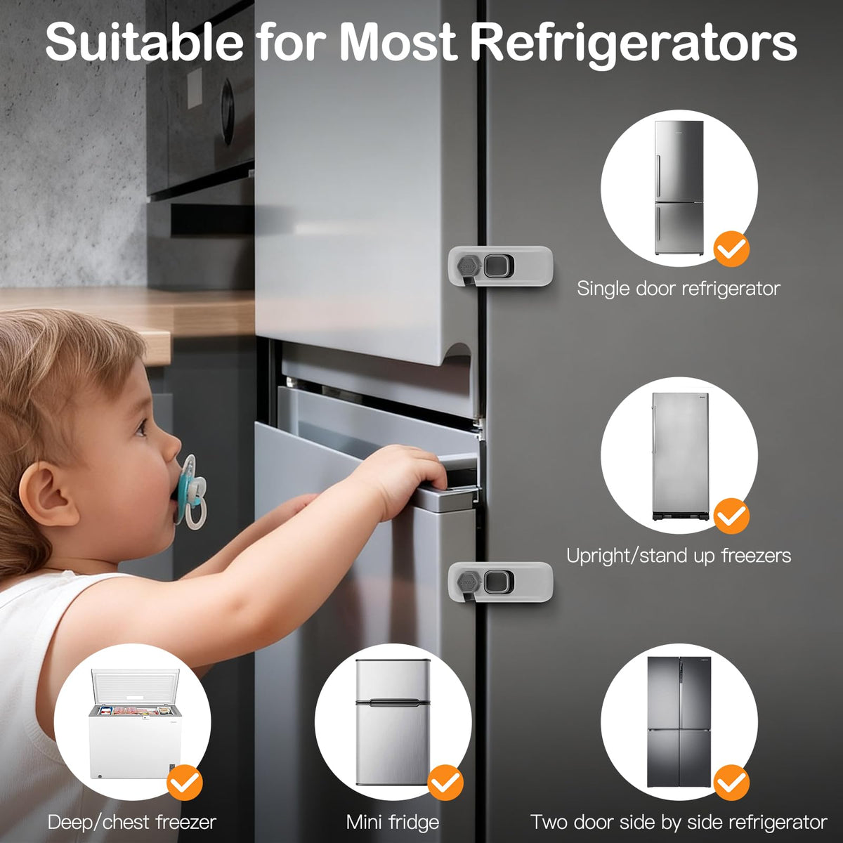 Fridge Locks for Kids with Strong Adhesive - Gray / 2 Pack view 3