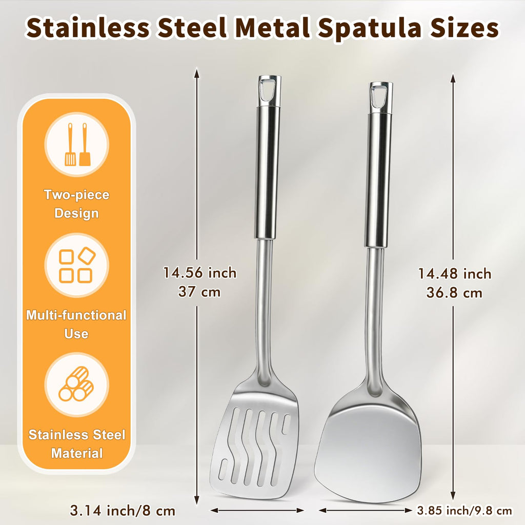 MemoGem Stainless Steel Spatula Set, Metal Solid & Slotted Turner - B. 2PC Spatula view 5
