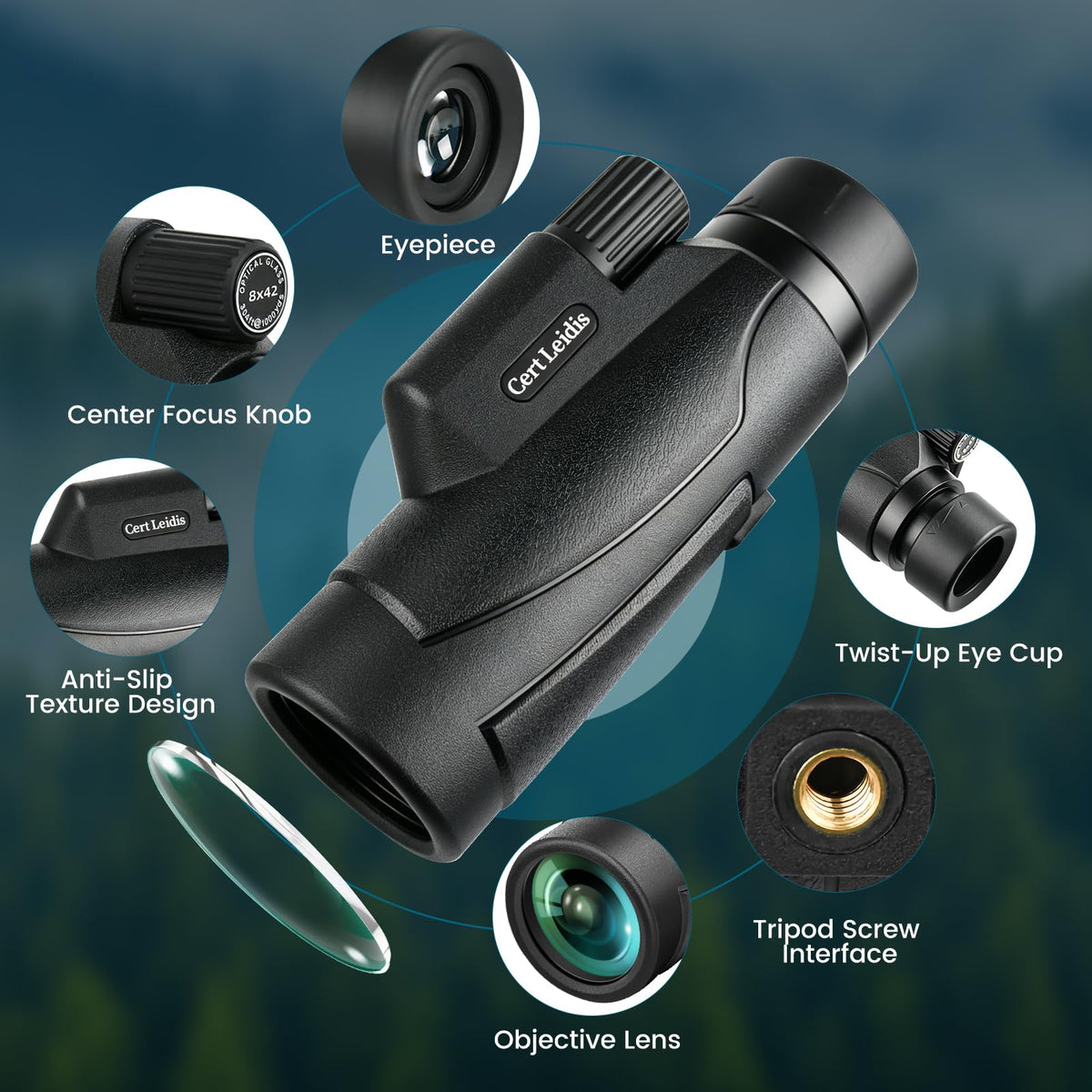 Cert Leidis Monocular Telescope with Tripod and Phone Adapter - view 6