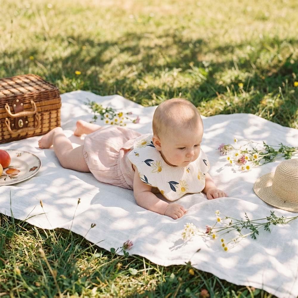DOSMINE Organic Cotton Muslin Baby Bibs for Drooling & Teething - Sunny Yellow view 4