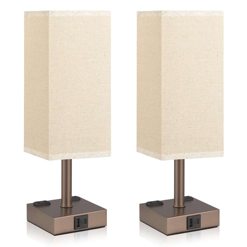 aooshine Set of 2 Touch Lamps with USB-C Port - Brown Shade-Brown Base view 8