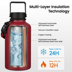 Konokyo 128 oz Insulated Stainless Steel Water Bottle Jug with Handle (KN3GDDSH-128oz-Dark Red)