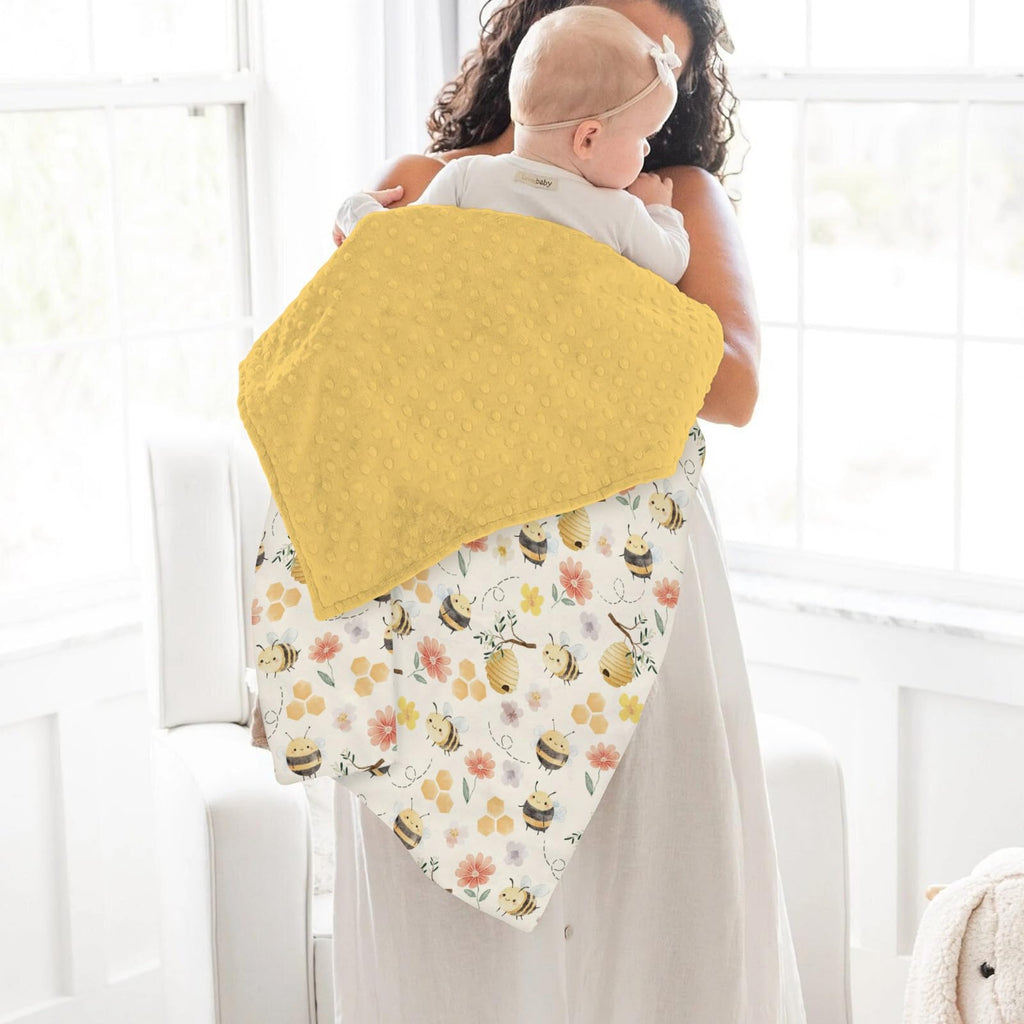 Bee Floral Baby Blanket Soft Mink Dotted Backing Double Layer Swaddle Receiving Blanket 30x40 - Wildflowers view 3