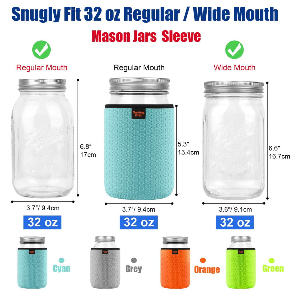Desing Wish 32 oz Regular/Wide Mouth Mason Jar Neoprene Sleeve, 32oz Non-slip Cozy (additional view 1)