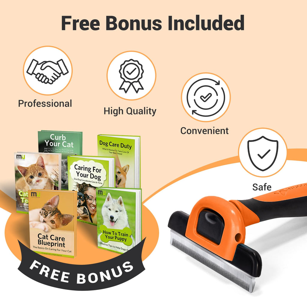 MIU COLOR Pet Grooming Brush Deshedding Tool for Dogs & Cats - Orange / Short and Medium Hair view 5