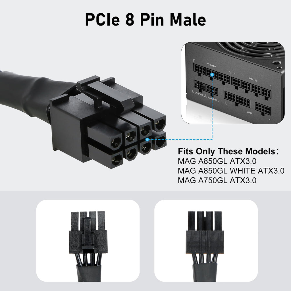 VORZOKISPL PCIe Cable for MSI Mag a750gl a850gl,8 Pin to 6+2 Pin GPU Power Cable for MSI (additional view 1)