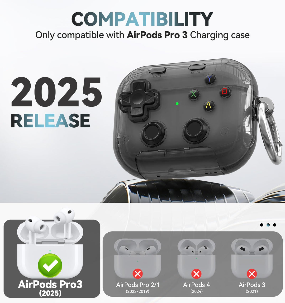 Polislime for AirPods Pro 3 Case Cover 2025 with Safety Lock-Clear Black (additional view 1)