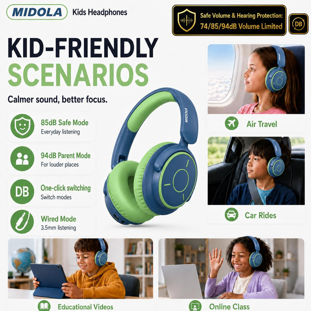 Kids Bluetooth Headphones Wireless Over-Ear,68Hrs,Volume Limit 85/94dB - Deep Blue view 2