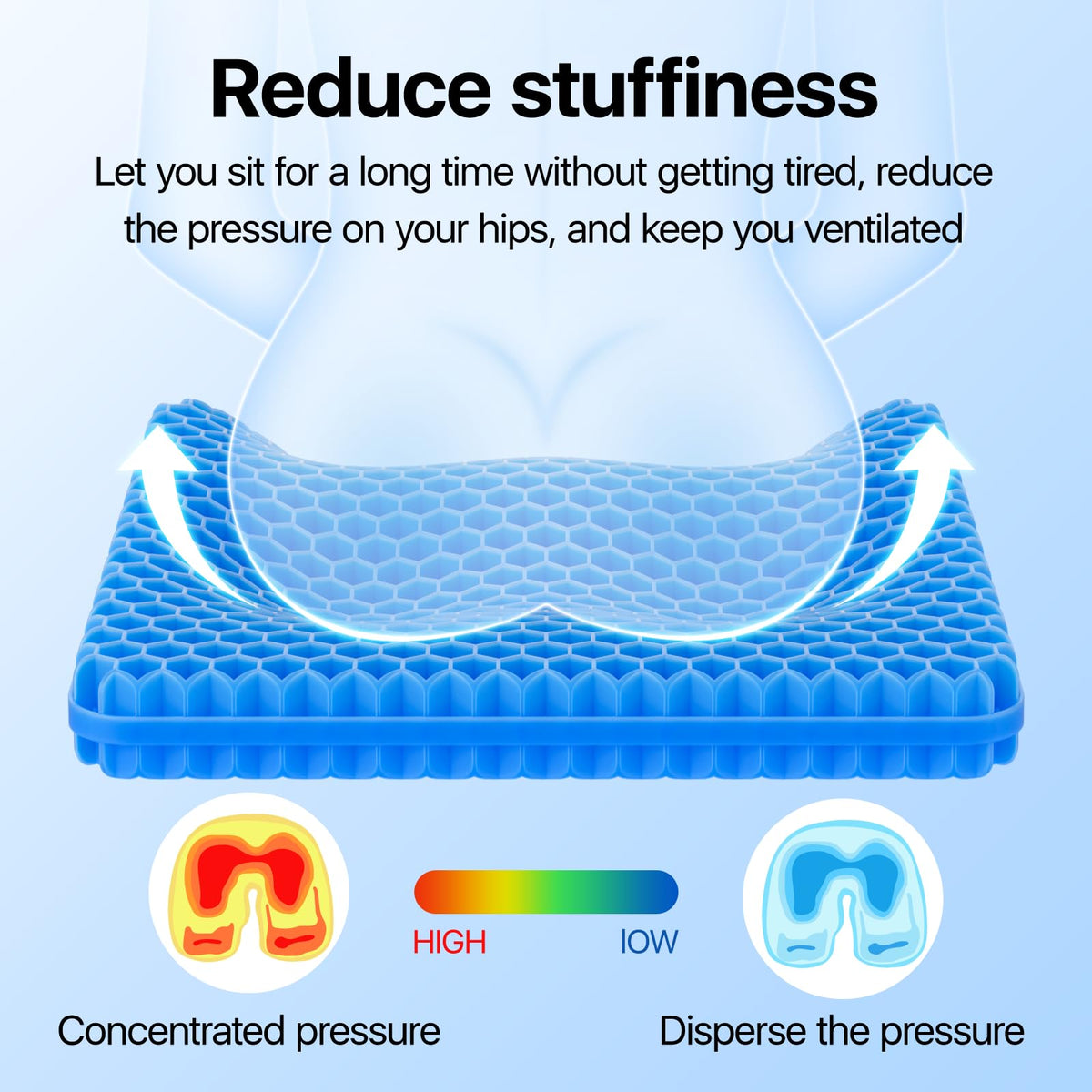 Gel Seat Cushion, Cooling Honeycomb Design for Office Chair Car Wheelchair