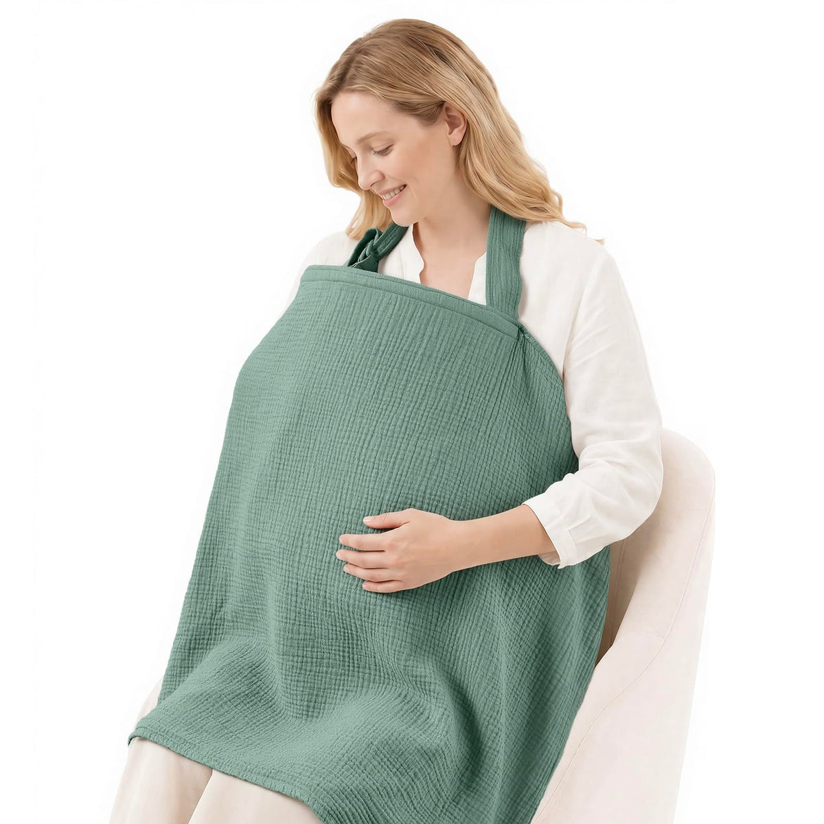 Blissful Diary Muslin Nursing Cover for Breastfeeding, Breathable Breastfeeding Cover up with Arch Neckline for Women