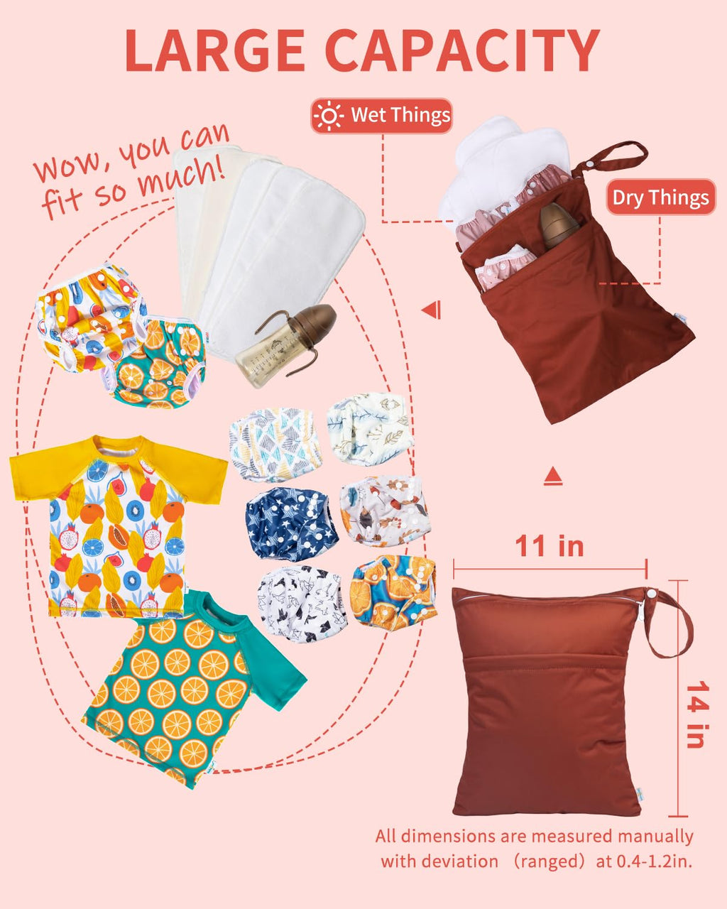 babygoal Wet Dry Bags 3 Pack for Baby Cloth Diapers, Washable Travel Bags, Beach, Pool, Gym Bag for Swimsuits & Wet