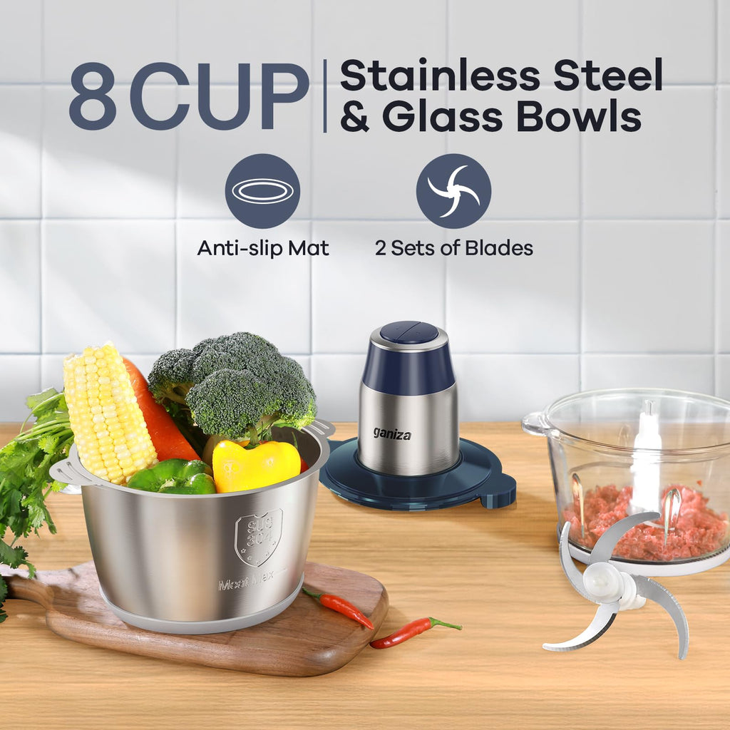 Ganiza Food Processors with 2 Bowls, 450W Meat Grinder Vegetable Chopper