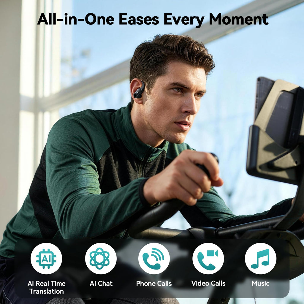 Active Noise Cancelling Ear Buds Wireless Bluetooth Headphones 80H Playtime Display Charging Case 50dB ANC Over - AI Translation Black view 5