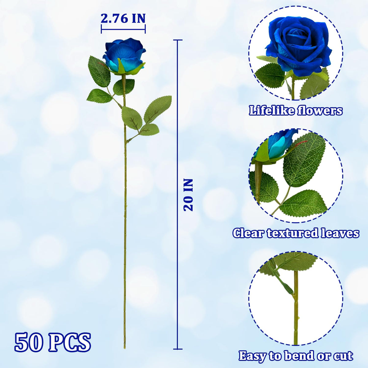 Wondrus Artificial Roses - Blue / 50 view 2